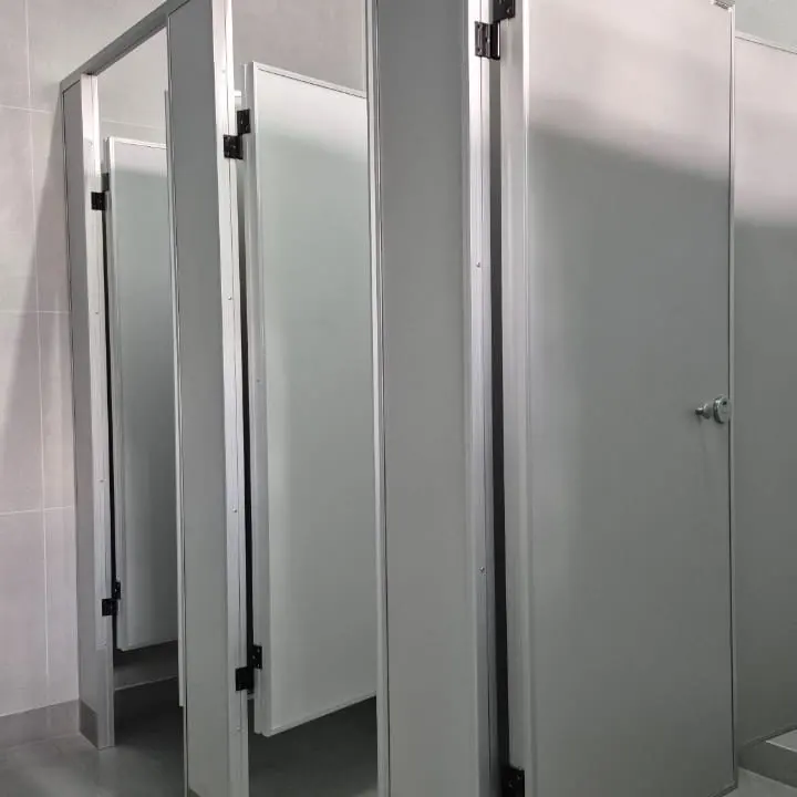 Baños del Colegio Mariano Moreno con tabiques sanitarios gris perla (foto 4 de 6)