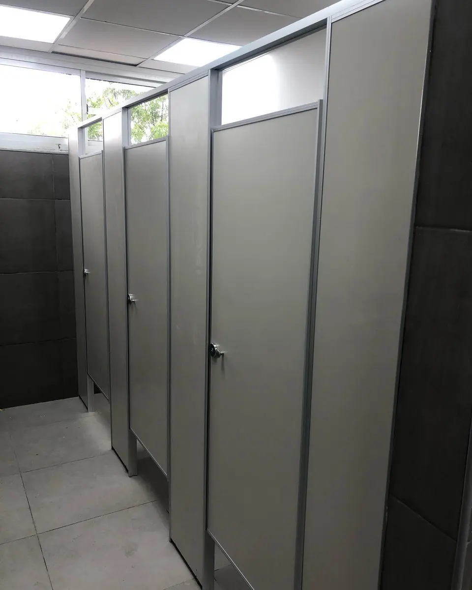 Baños del Colegio Santa Teresa con tabiques sanitarios gris ceniza (foto 1 de 4)