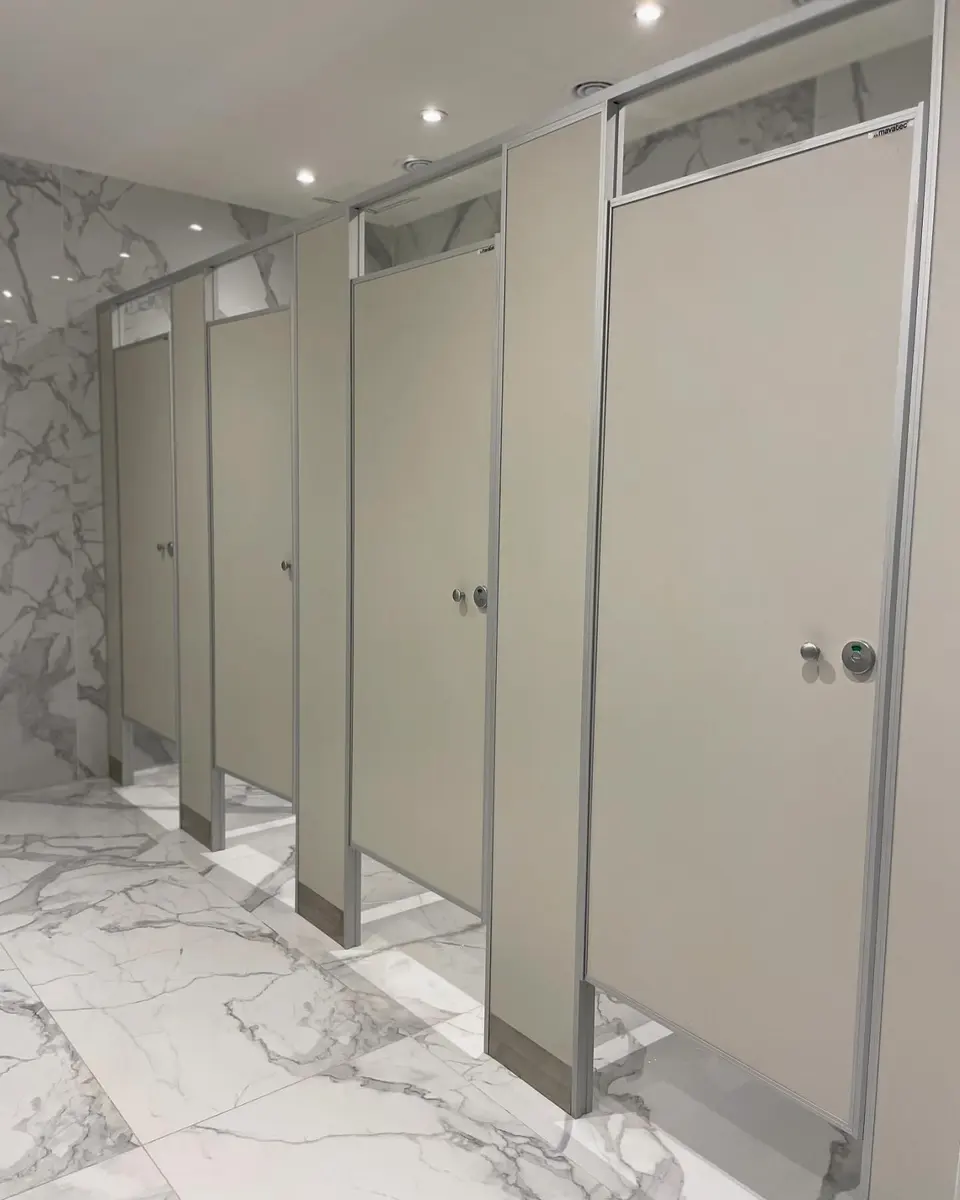 Baños de un salón en San Telmo con tabiques sanitarios gris ceniza (foto 2 de 3)