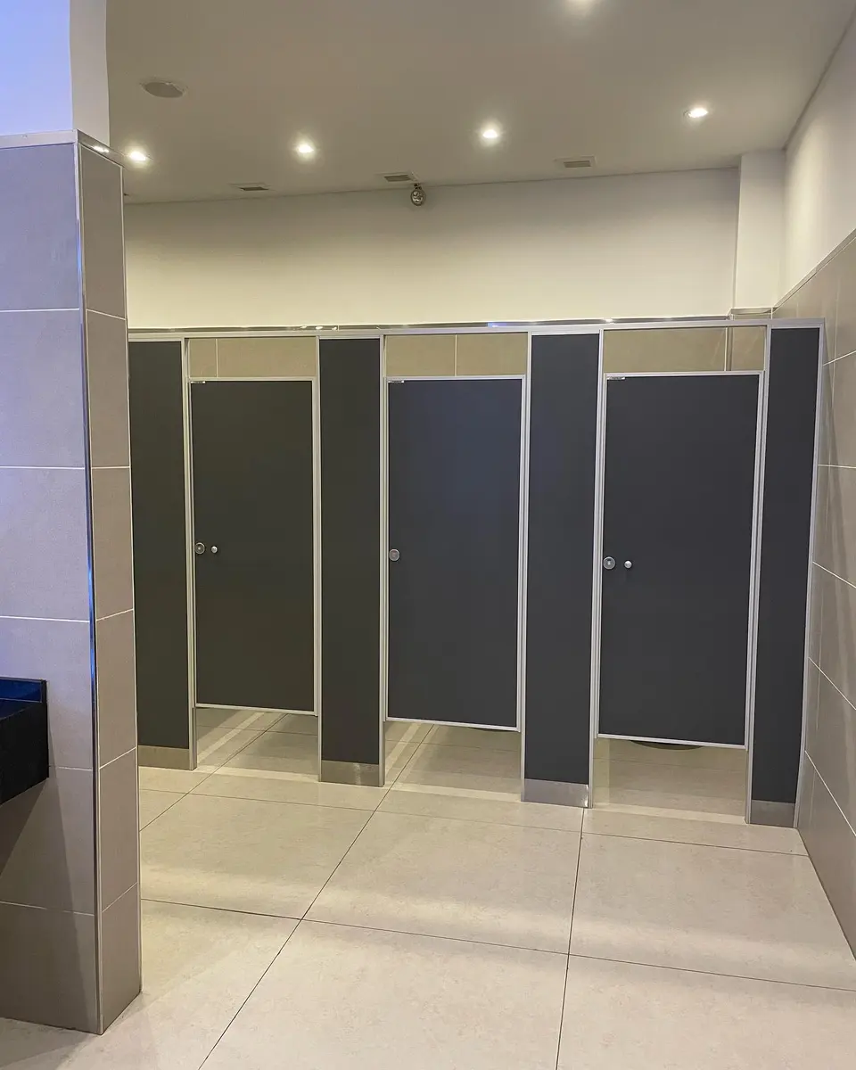 Baños de Trilenium Casino con tabiques sanitarios oscuros (foto 1 de 8)