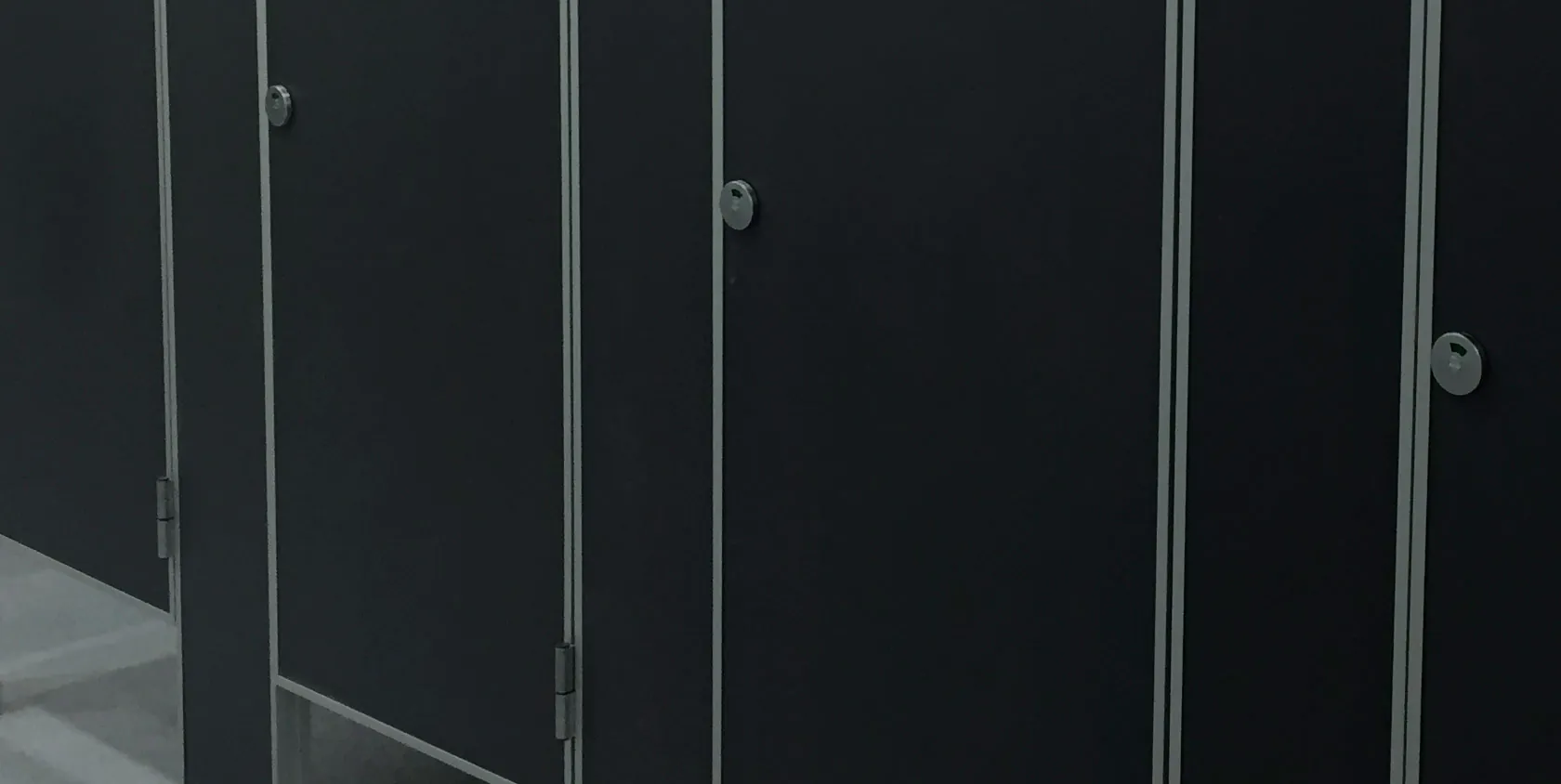 Baño con tabiques sanitarios de placa oscura